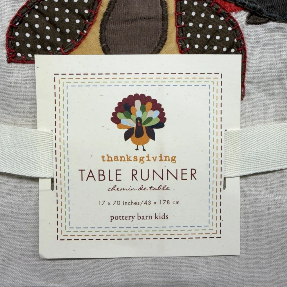 POTTERY BARN KIDS Turkey Quilted Table Runner 17x70 Linen Cotton Thanksgiving